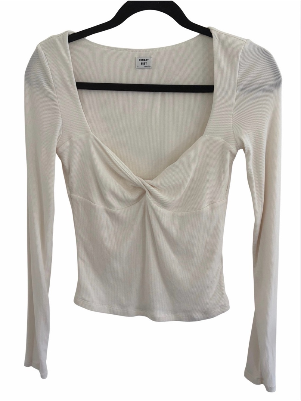 Sunday Best Off-White Twist Front Long Sleeve Top